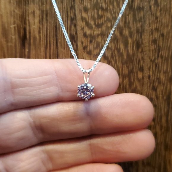 Jewelry - 18 Inch 925 Sterling Silver Small Round Pink Cubic Zirconia Necklace